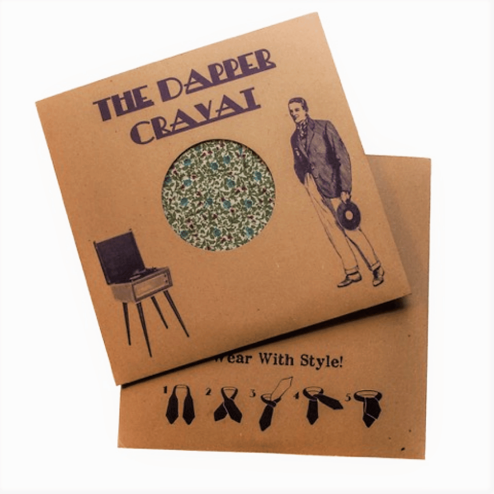 Image of Gent's Green Floral Cravat and Pocket Square