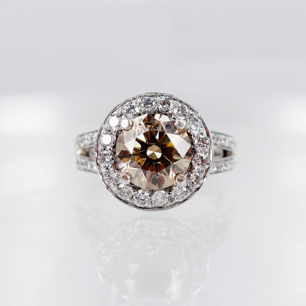 Image of Cognac Diamond Halo Engagement Ring