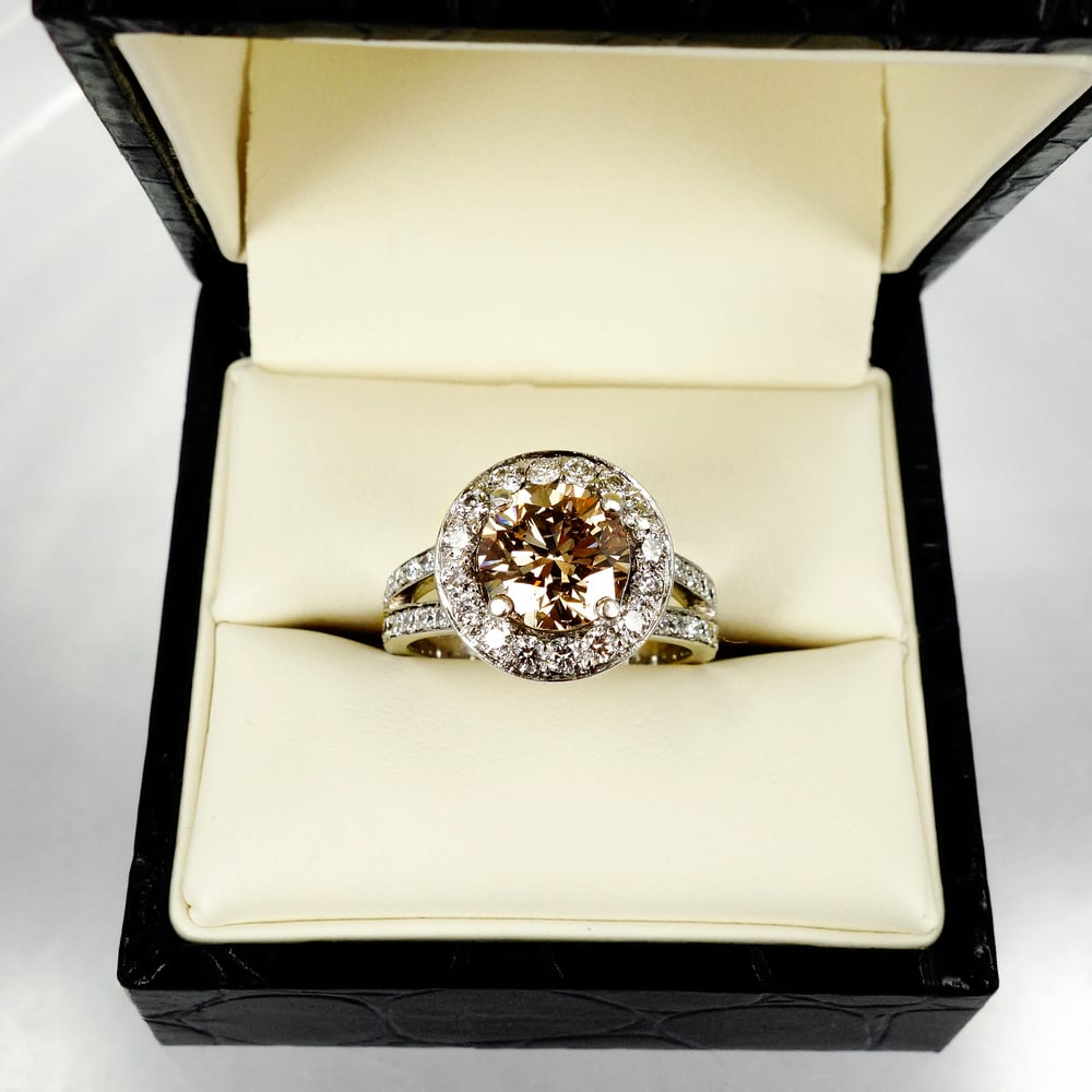 Image of Cognac Diamond Halo Engagement Ring