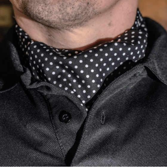 Image of Gent's Black and White Polka Dot Cravat and Pocket Square