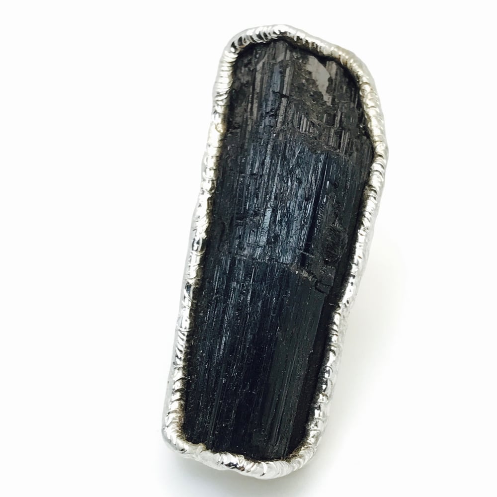 Image of Wide Black Velvet Tourmaline Ring in Silver