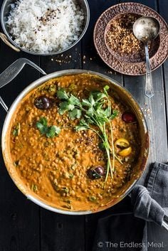 Image of Eggplant, spinach + lentil curry