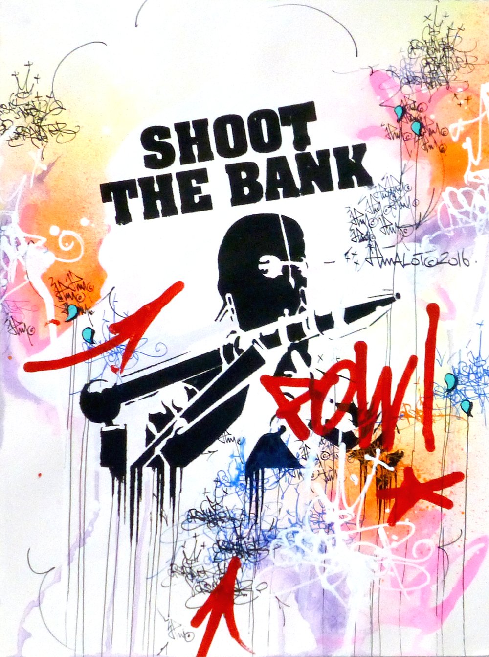 SHOOT THE BANK Original art on paper 2016
