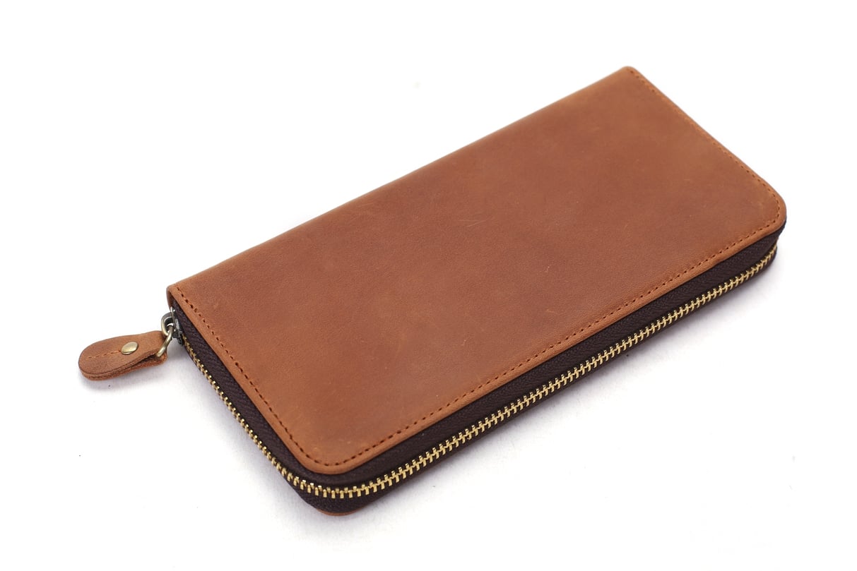 Wholesale Custom Brown Genuine Leather Luxury Long Men Wallet Slim Card  Holder Purse RFID Blocking Men's Wallet From m.
