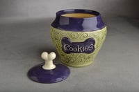 Image 3 of Dog Treat Jar Green and Purple "Biscuits" Made to Order by Symmetrical Pottery