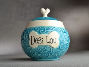 Image of Dog Treat Jar Made To Order Curls Blue Pet Treat Jar by Symmetrical Pottery