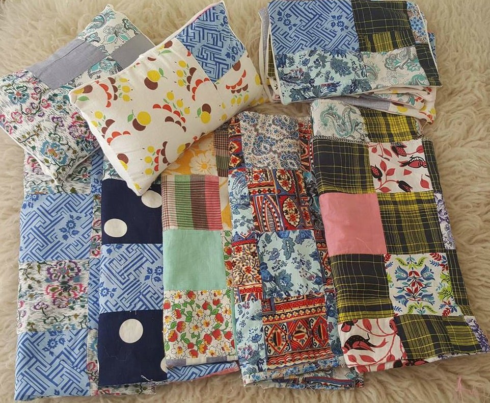 Image of true vintage quilt pieces and pillow cases