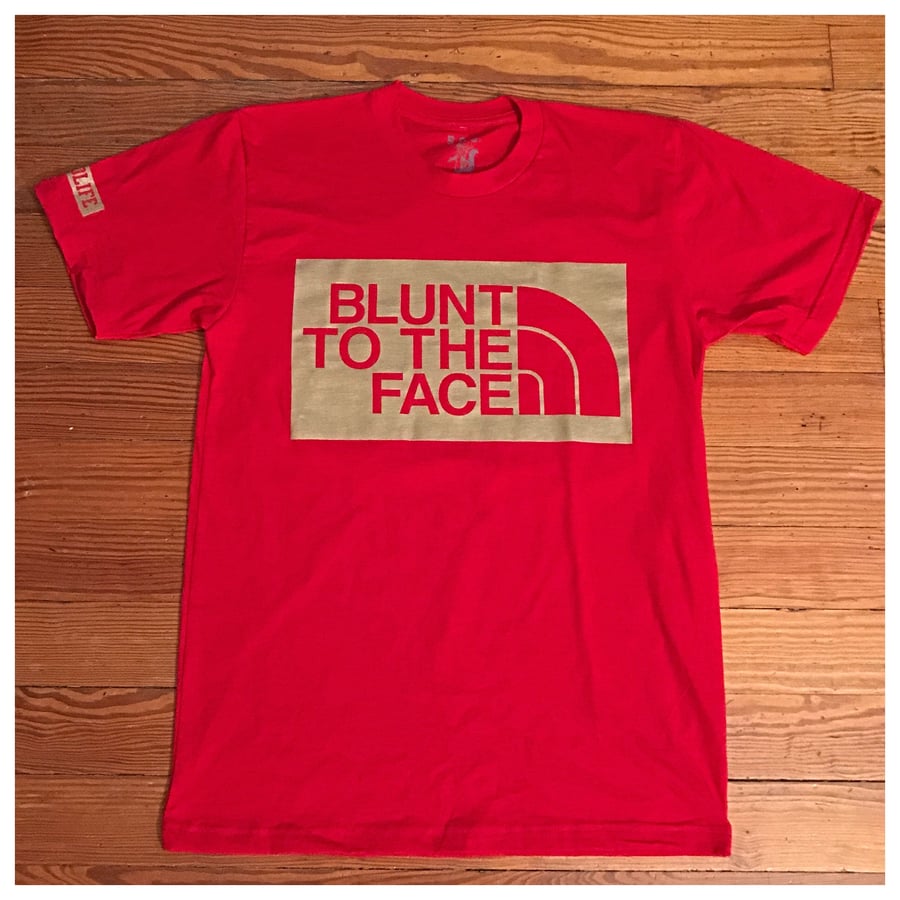 Image of Limited Edition Blunt to the face tee (Red/ metallic gold)