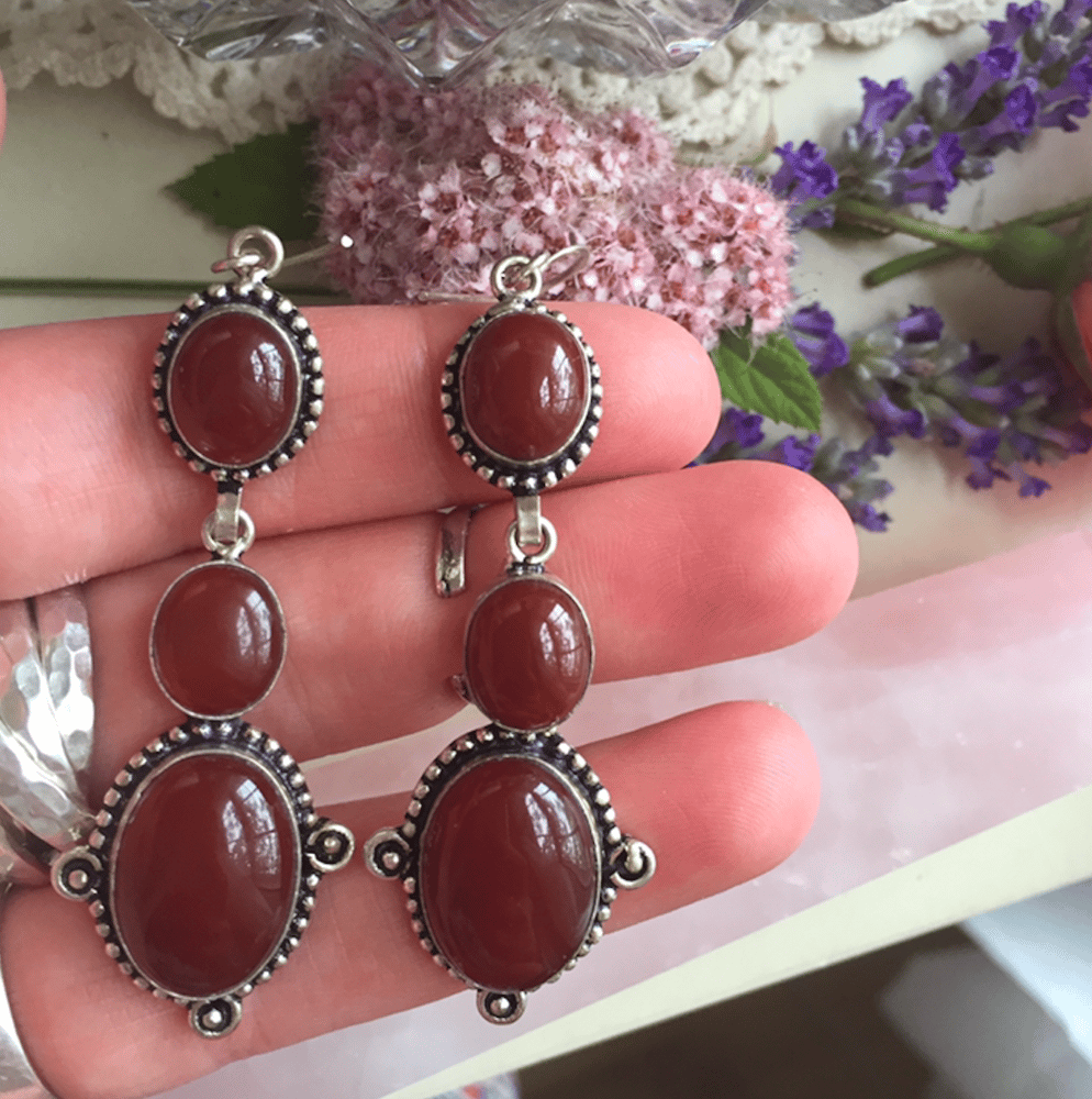 Image of "Warming Blossoms" Carnelian Sterling Silver Earrings