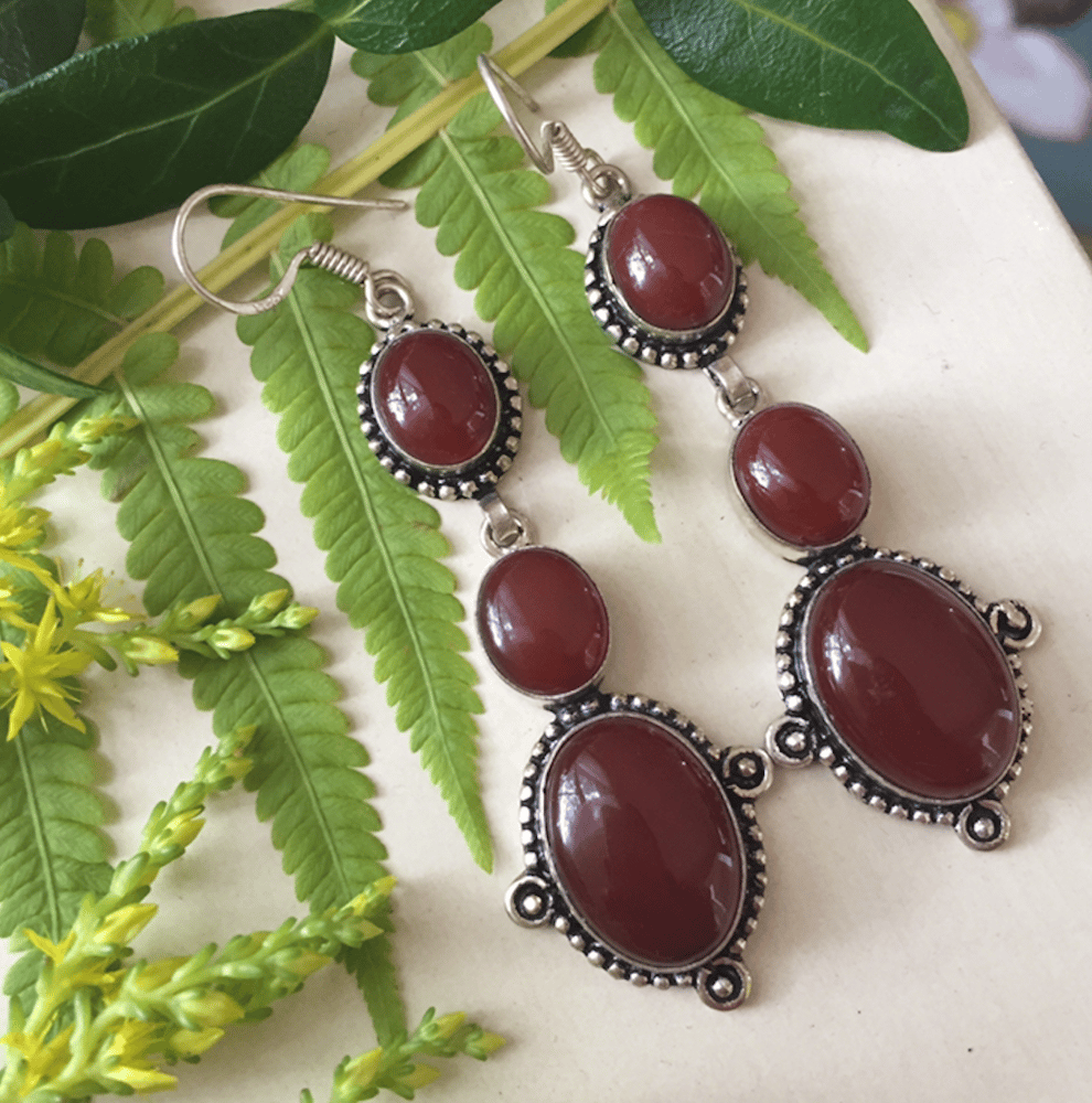 Image of "Warming Blossoms" Carnelian Sterling Silver Earrings