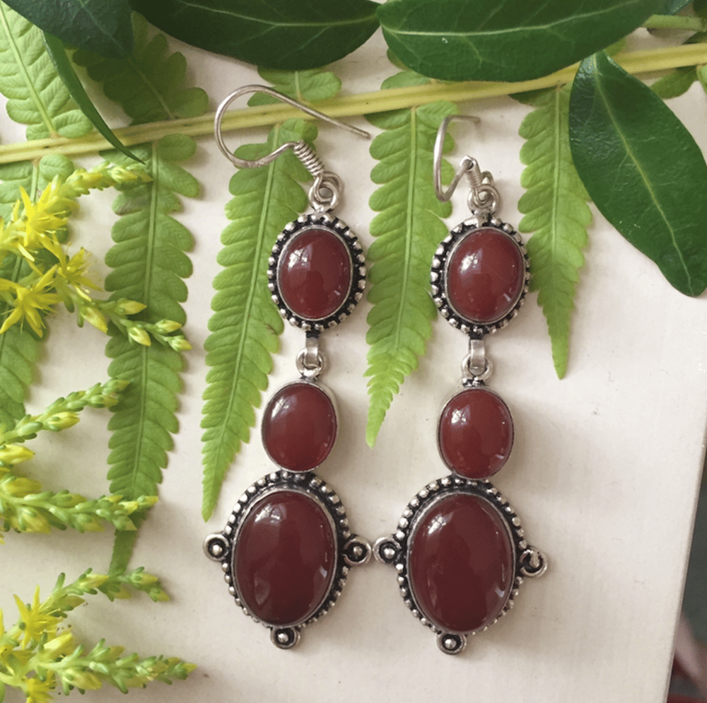 Image of "Warming Blossoms" Carnelian Sterling Silver Earrings