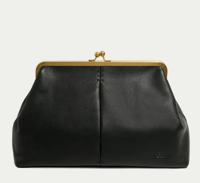Image 1 of KAVIA LEATHER BLACK CLUTCH