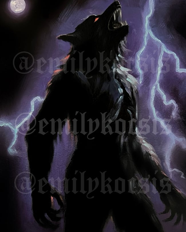 Original Painting Print // 'Wolfman' Werewolf Oil Painting