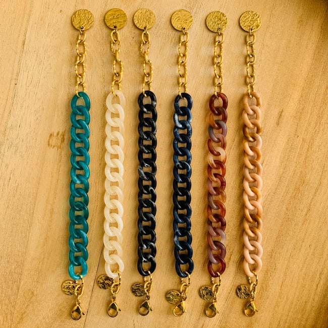  TONI | Bracelet chaîne grosse maille acrylique & acier inox doré