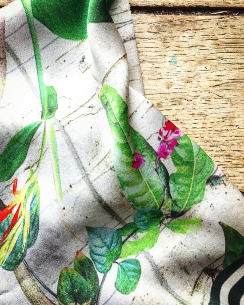 Image of TROPICAL CHELSEA PHYSIC - 100% SILK SATIN SCARF WITH HAND ROLLED EDGES