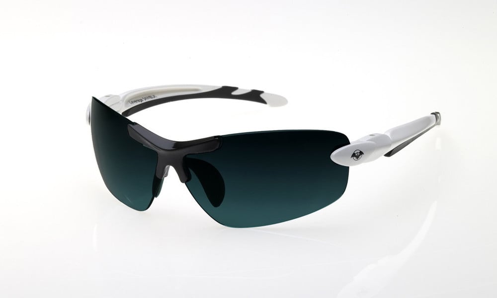 Image of Victory 34 unisex white/black frame plus soft pouch and hard case.