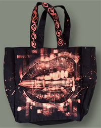 “BITE THE BULLET” BLEACH PAINTED BLACK TOTE BAG