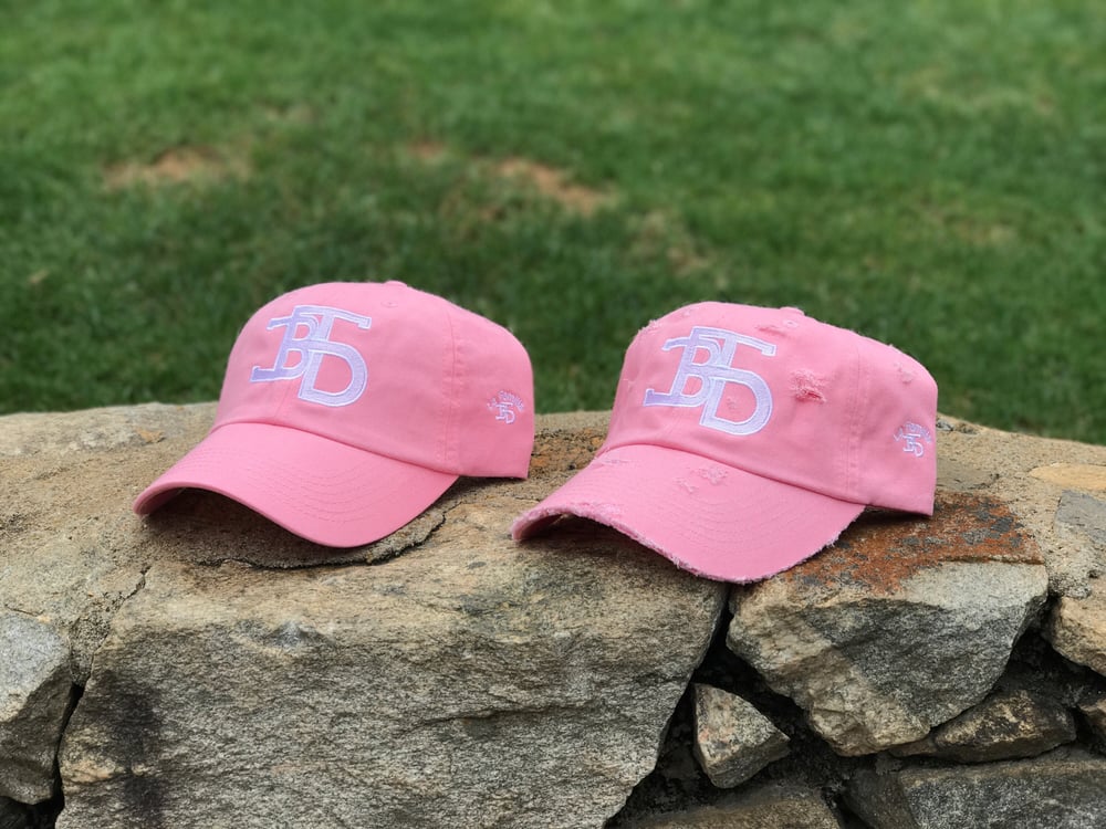 Image of BTD Dad Hat Pink/White Logo