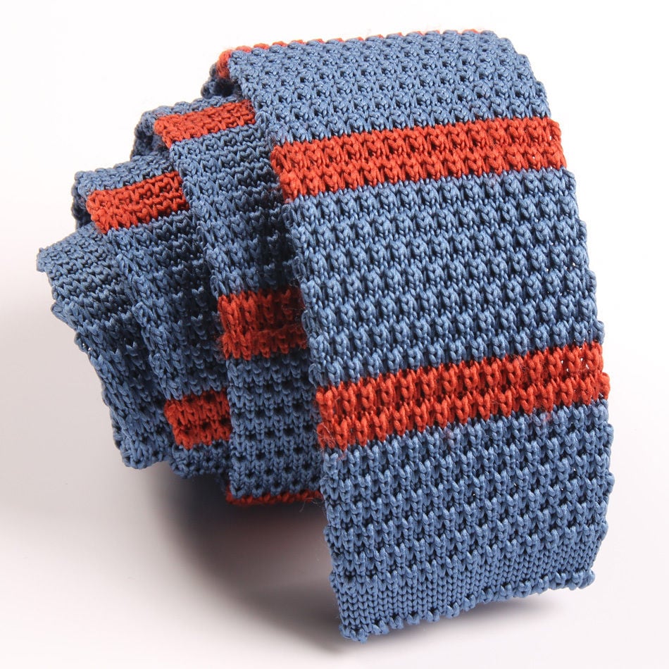 Image of MEN'S FASHION KNIT TIE. SEA BLUE & RED