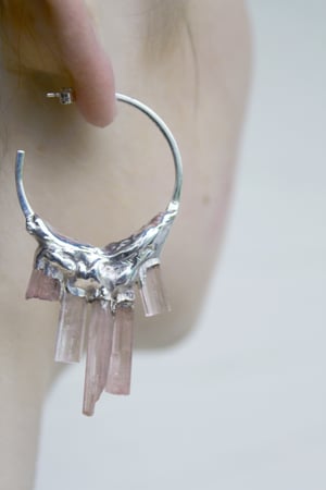 Image of Pink Tourmaline + Sterling Silver Hoops