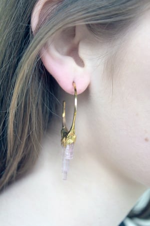 Image of Pink Tourmaline + Yellow Gold Vermeil Hoops 