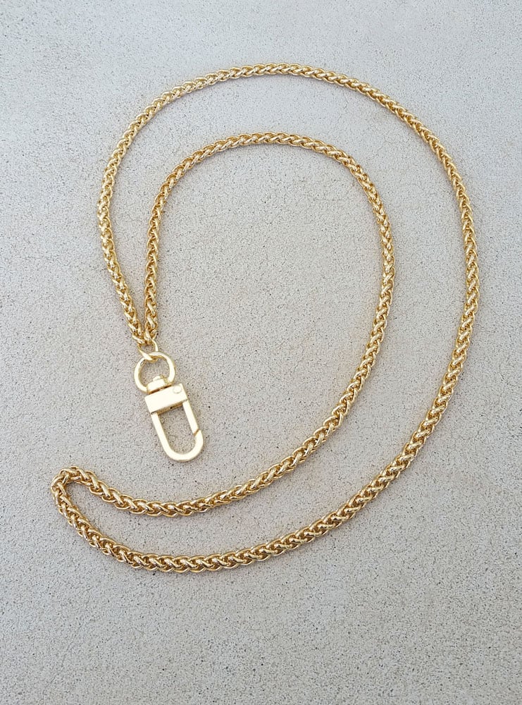 Image of Elegant Chain Lanyard - 3/16" (4mm) Wide - Braided Style Luxury Chain - #16C Hook - Gold or Nickel