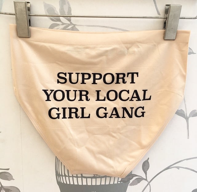 Image of 'SUPPORT YOUR LOCAL GIRL GANG' HIGH WAISTED SLOGAN PANTS