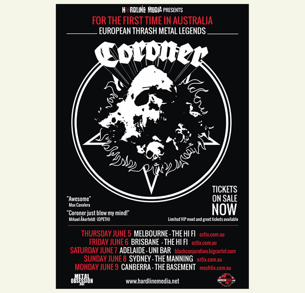 Image of CORONER -  Australian Tour Poster 2014 size A3