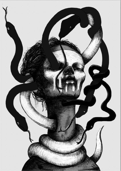 Image of Snaky Skull A3 print