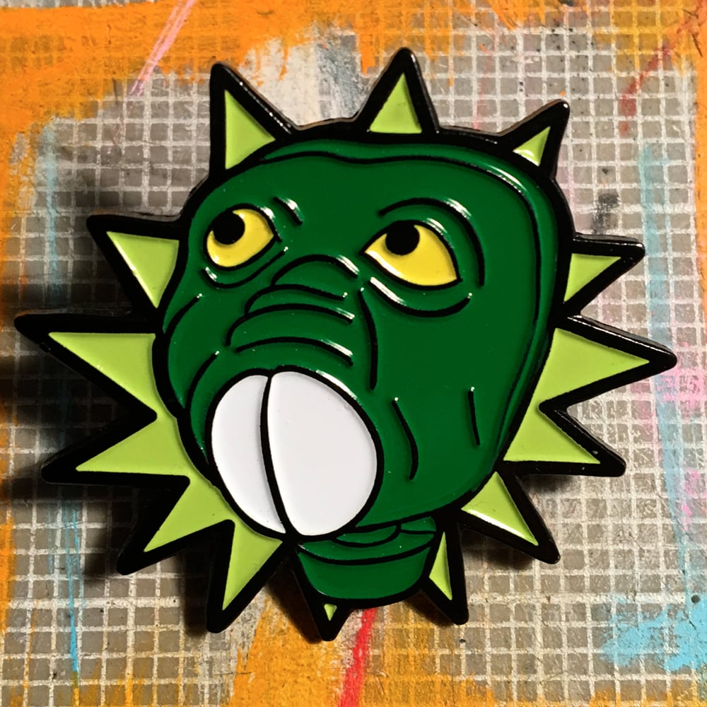 Image of Walrus Man Action Figure Head Enamel Pin