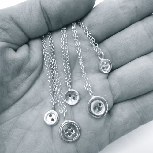 Image of Small silver button necklace, haberdashery necklace