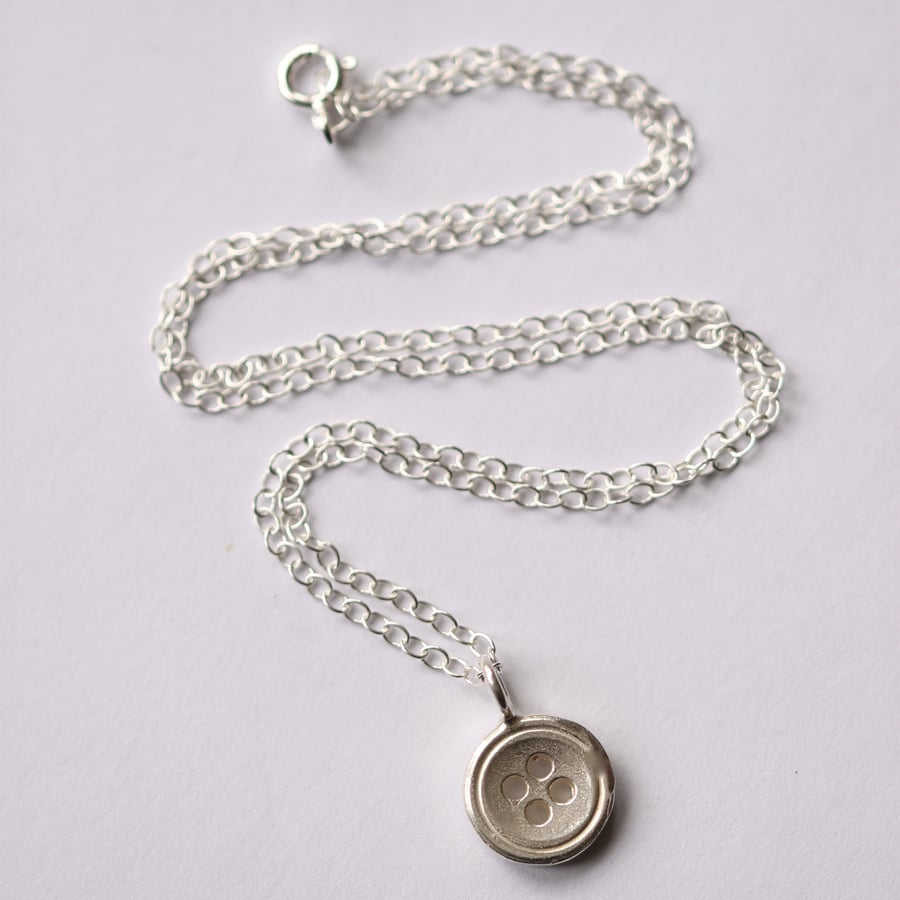 Image of Large silver button necklace, haberdashery necklace
