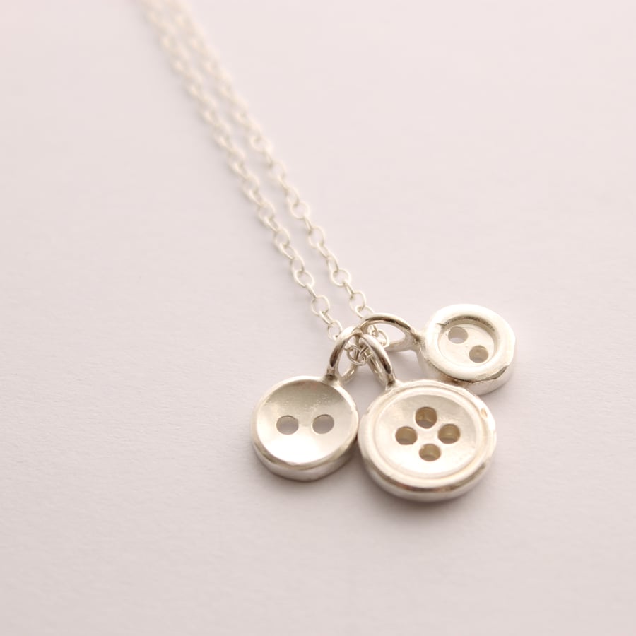 Image of 3 button necklace, silver button necklace