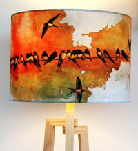 Image 2 of 'Swallows at Sunrise' Drum Lampshade by Lily Greenwood (30cm, Table Lamp or Ceiling)