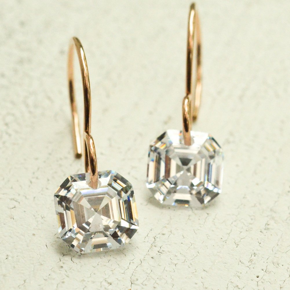 Image of Asscher cut cubic zirconia earrings