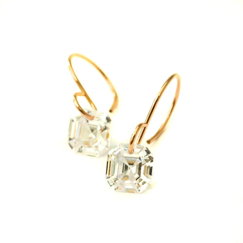 Image of Asscher cut cubic zirconia earrings