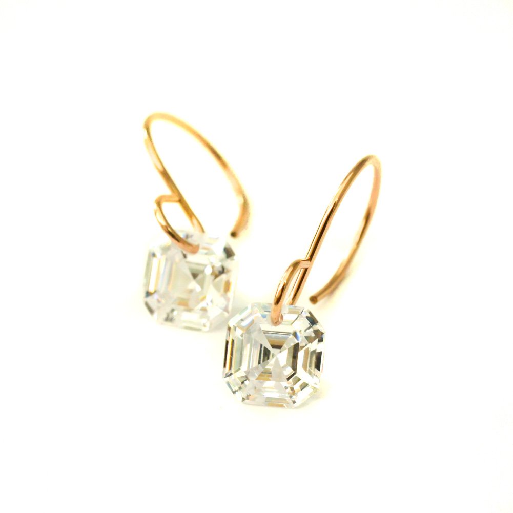 Image of Asscher cut cubic zirconia earrings