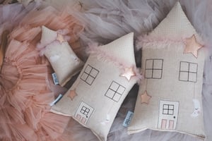 Image of PREORDER - Petite house cushion - dusty pink and copper