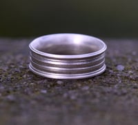 Image 5 of Sterling Silver Round, grooved 'Strata' Ring. 7mm diameter band with a rounded, easy fit inside