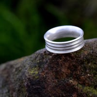 Image 1 of Sterling Silver Round, grooved 'Strata' Ring. 7mm diameter band with a rounded, easy fit inside