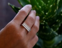 Image 1 of Sterling Angled Round, grooved 'Strata' Ring. 7mm diameter band with a rounded, easy fit inside