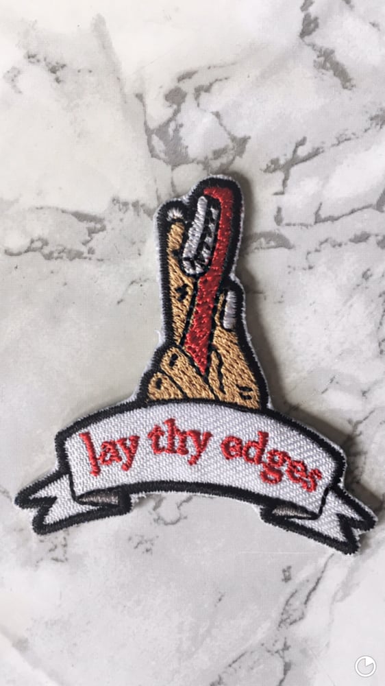 Image of lay thy edges embroidered badge