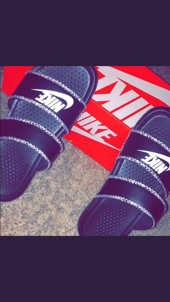Image of 2 strap Nike slides w/ rhinestones