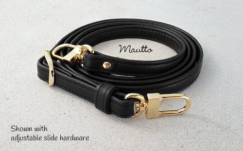 Image of Black Leather Strap for Louis Vuitton Pochette/Alma/Eva/etc - .5" Wide - Fixed or Adjustable Lengths