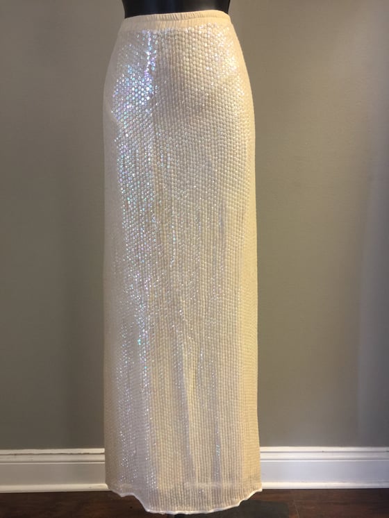 Image of VTG CREAMY SILK FROSTED SEQUIN MAXI SKIRT