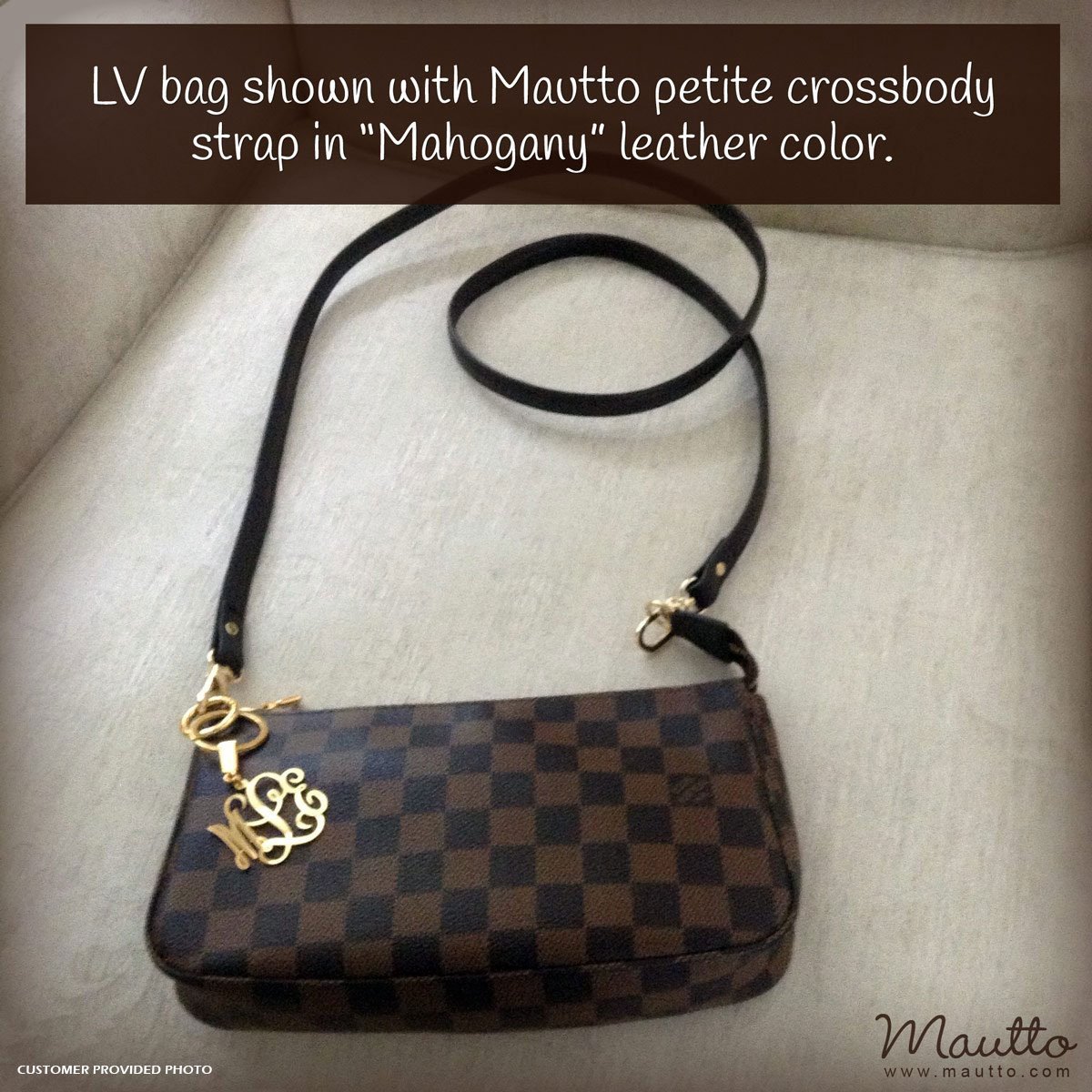 Dark Brown Leather Strap for Louis Vuitton Pochette/Eva/etc - .5 Wide -  Fixed or Adjustable Lengths, Mautto Handbags