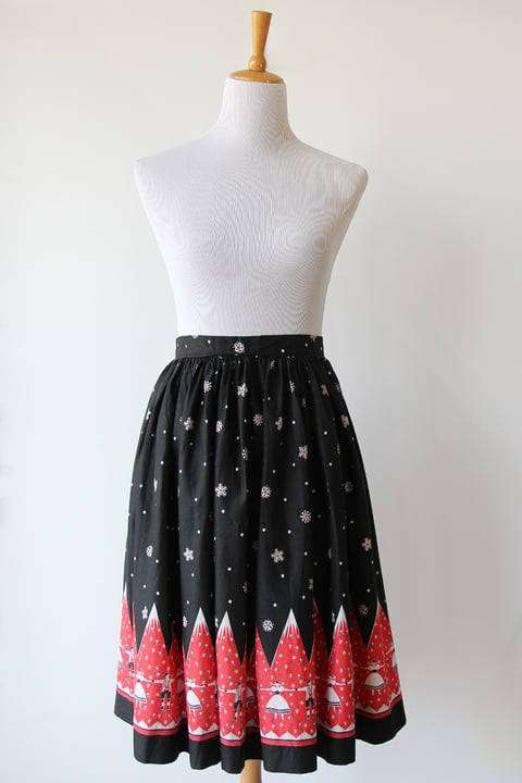 Image of SOLD Hills Are Alive Novelty Print Border Cotton Day Skirt