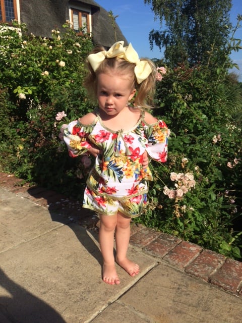Image of White Floral Short Set Age 2-3 Years