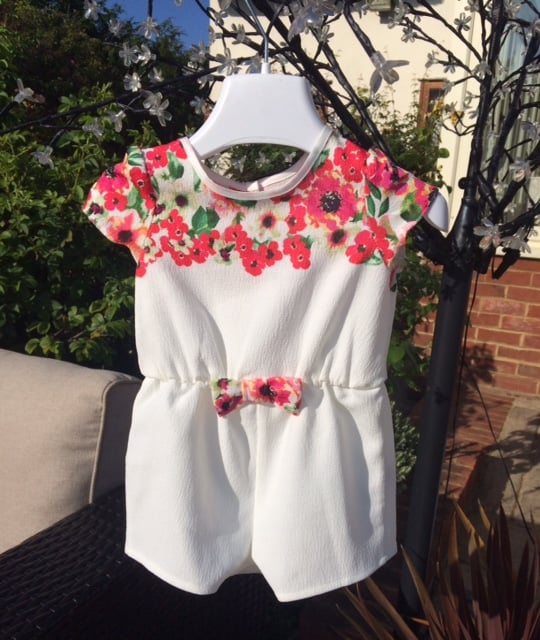 Image of White Floral Playsuit Age 6-9 Months