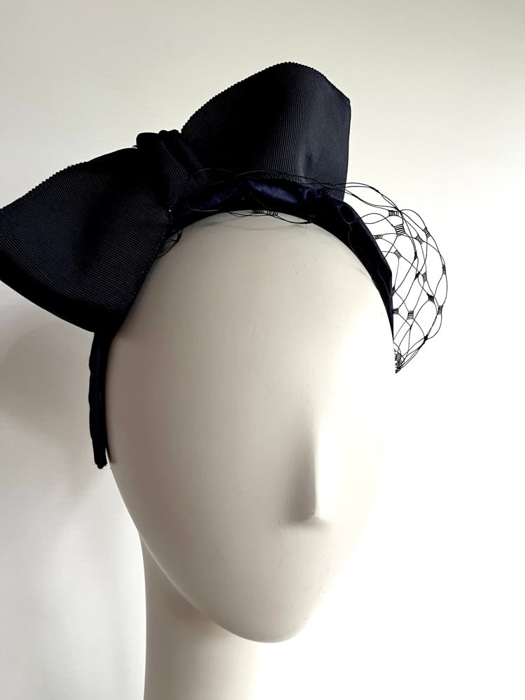 Image of Navy leather bandeau w bow